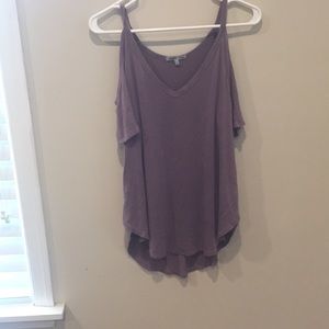 Purple open shoulder shirt